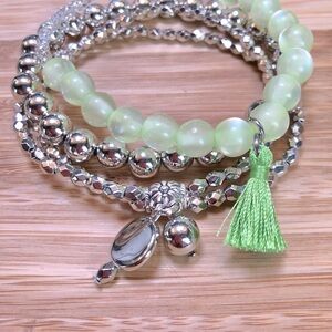 Green Goddess Beaded Bracelet Set, 3 Pieces